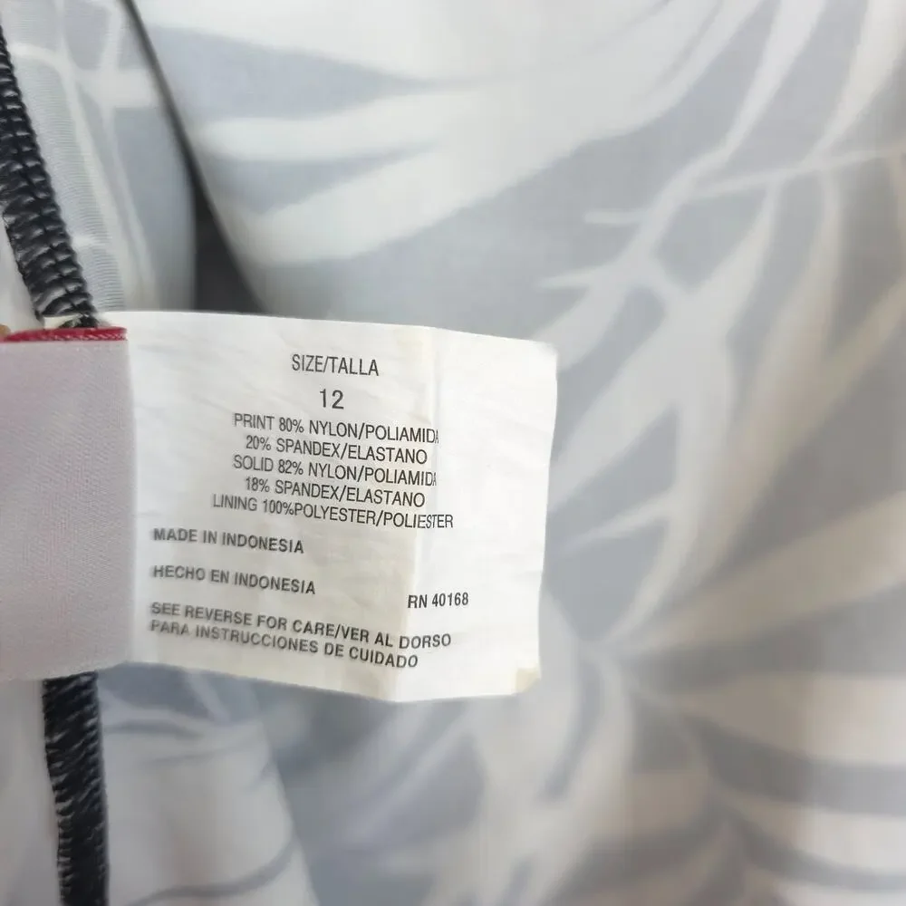 Jamaica Bay Tankini‎ Top Women 12 Black White Palm Leaf Print Padded Babydall
